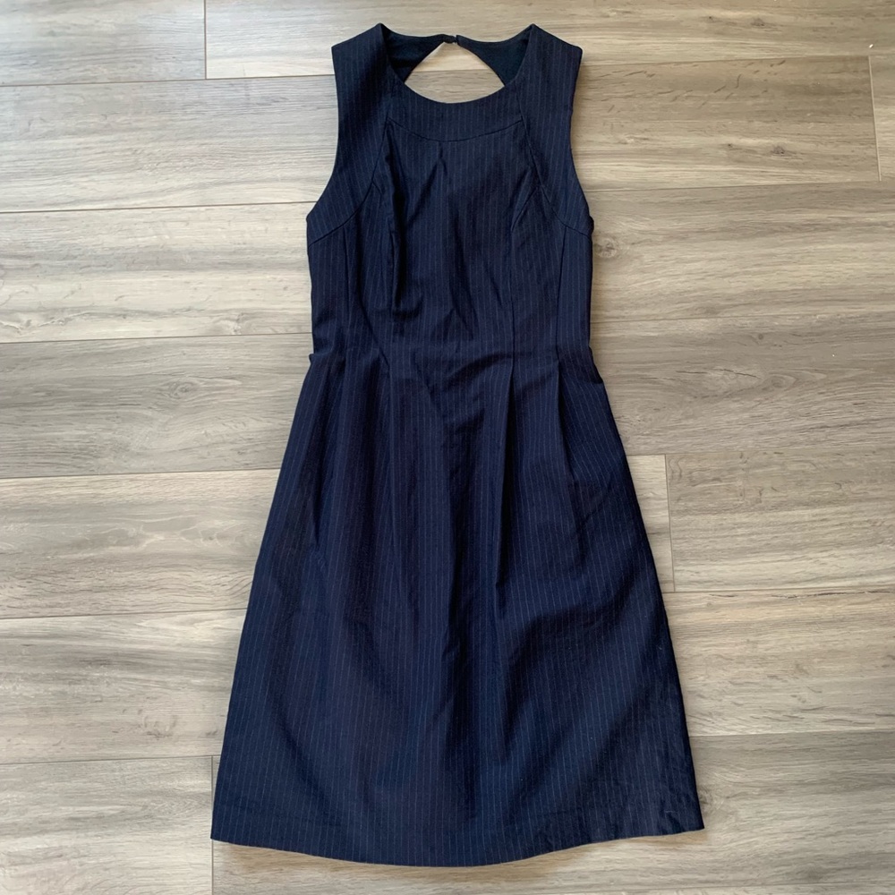 RW&Co Navy Pinstripe Dress Cutout Back Size Small